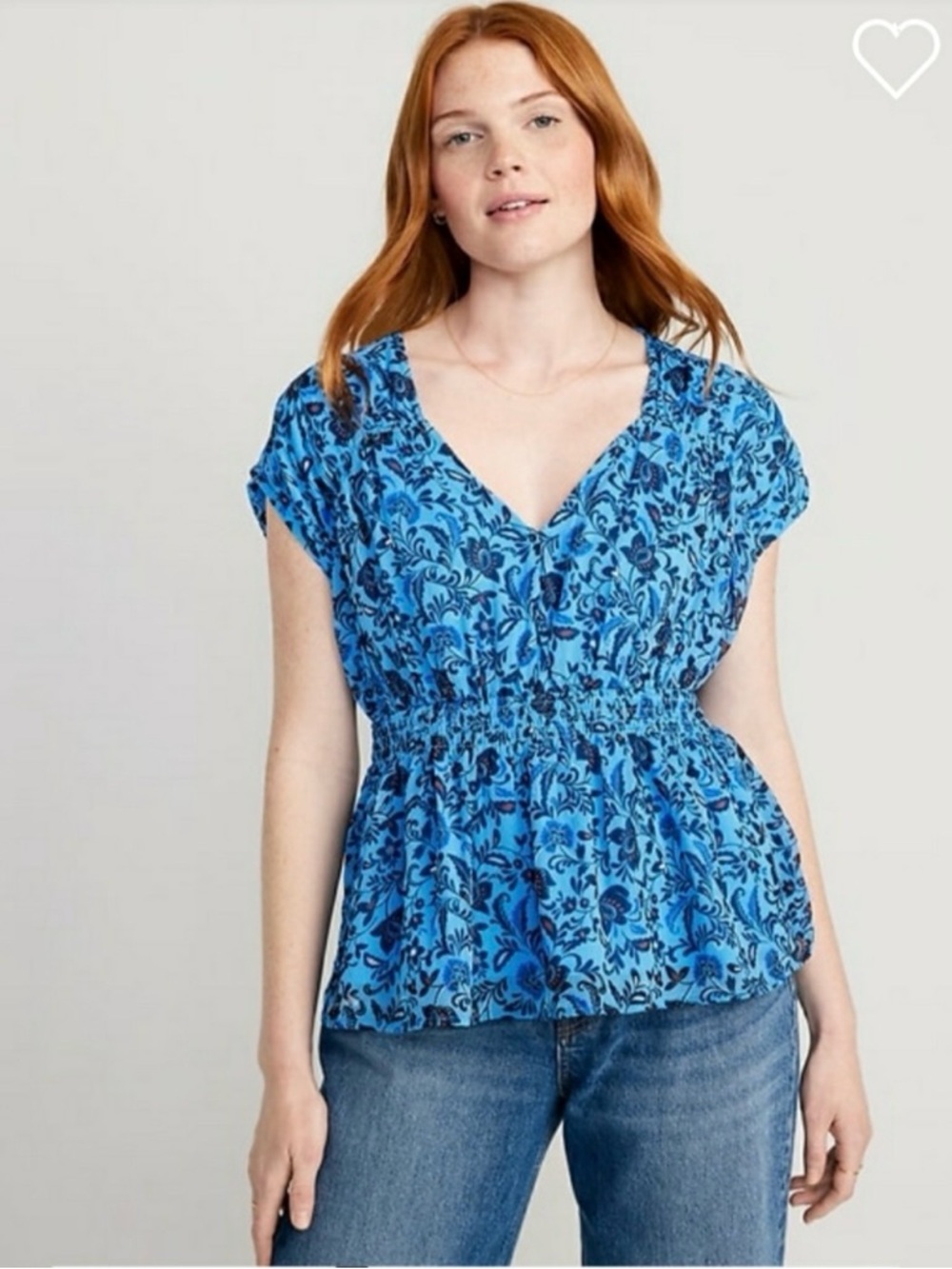 Old Navy XXL Blue Floral Smocked Waist V Neck Dolman Sleeve Peplum Blouse